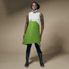 front view of model wearing green geometric laser cut Wireless Skirt by design and conquer